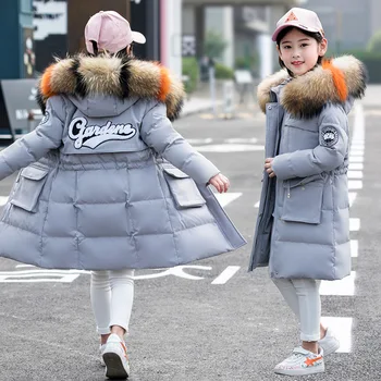 

jacket girls long children's clothing 2019 new winter duck down jackets long girl down outerwear real fur thicken parka clothing
