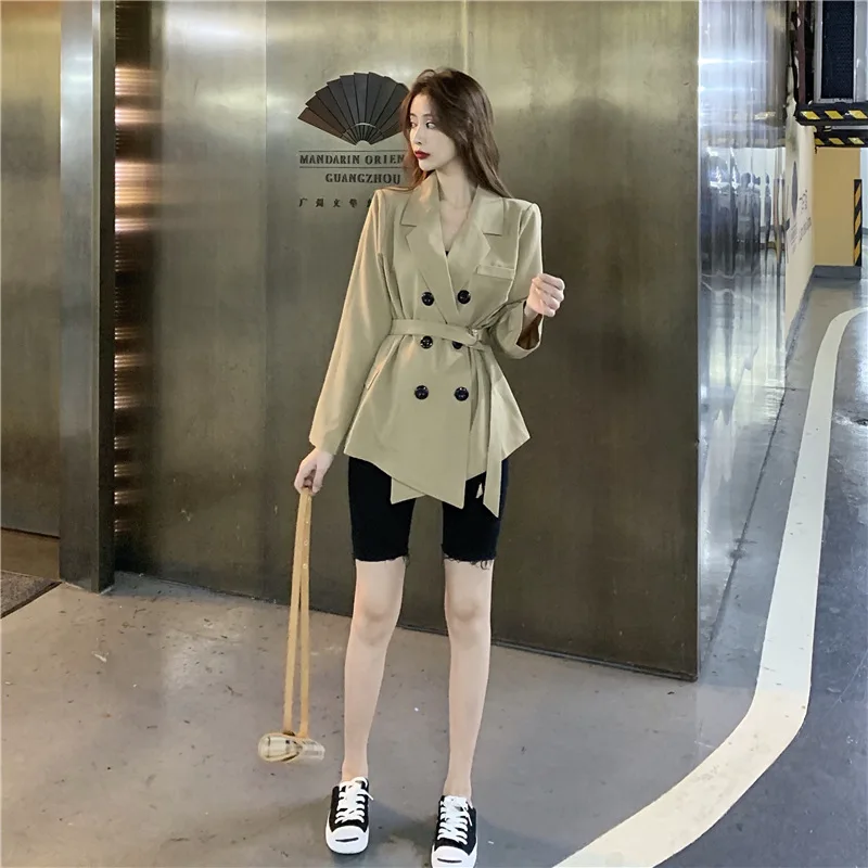 

Photo Shoot Net Price Online Celebrity Suit Women Double-breasted Bandage Cloth Waist Hugging Slimming Elegant Suit Collar Long-