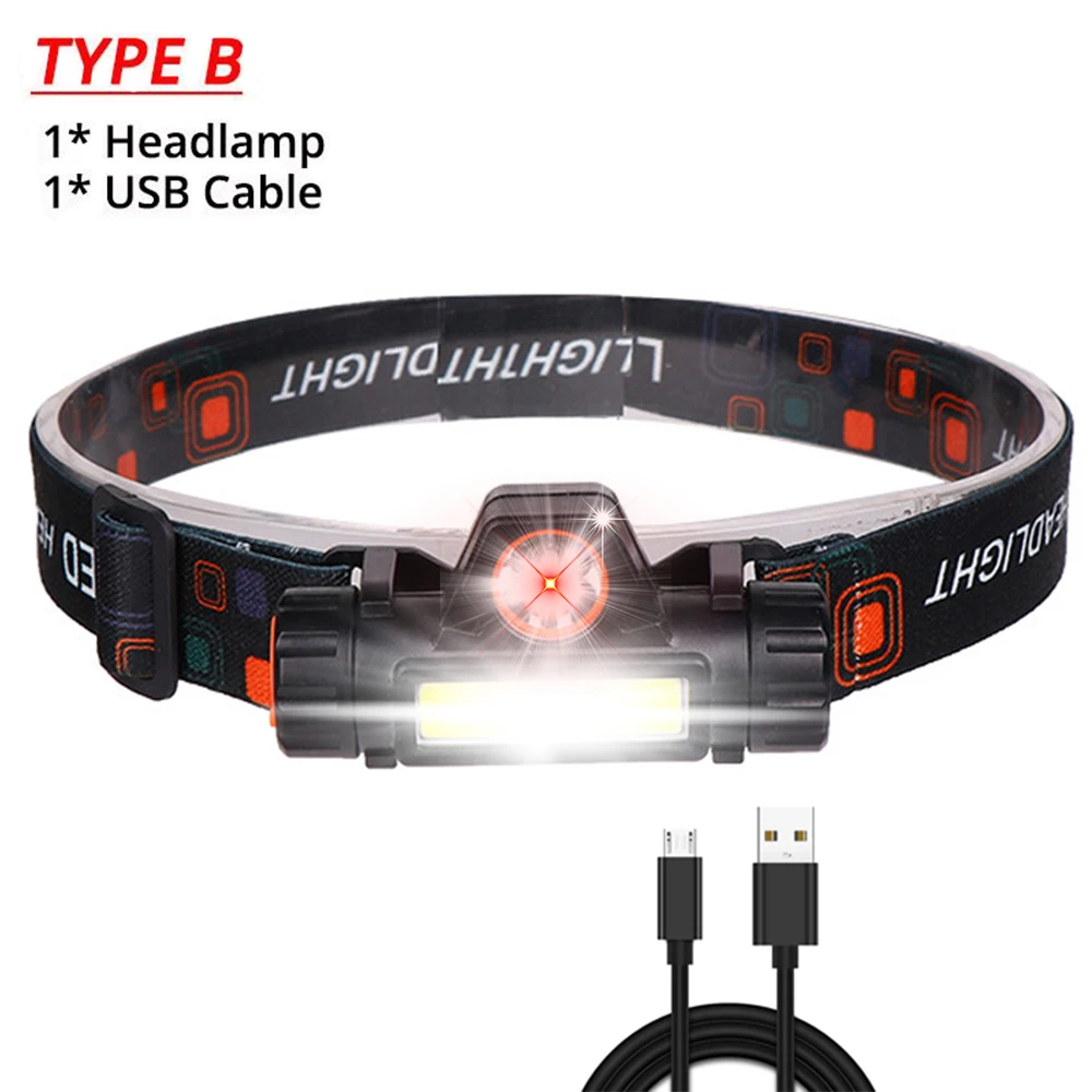 Type B 4000лм XPE+ COB головной светильник USB Перезаряжаемый налобный фонарь Водонепроницаемый Головной фонарь походный головной светильник со встроенным аккумулятором - Испускаемый цвет: Type B