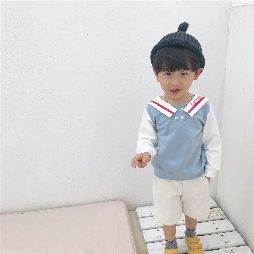 Tonytaobaby/осенне-зимняя одежда новая детская одежда хлопковый свитшот с воротником в морском стиле с героями мультфильмов свитер для маленьких девочек для мальчиков