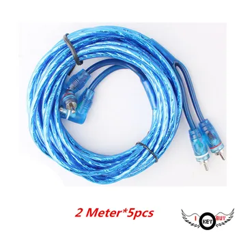 

5pcs *2Meter/Roll Car Amplifier Audio Cable Auto Modified 2RCA-2RCA High-Fidelity PVC Plastic Copper Line Blue