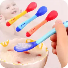 3 pces alimentação do bebê antiderrapante utensílios de mesa temperatura sensoriamento colher de silício louça talheres utensílios de alimentação sólida recém-nascido