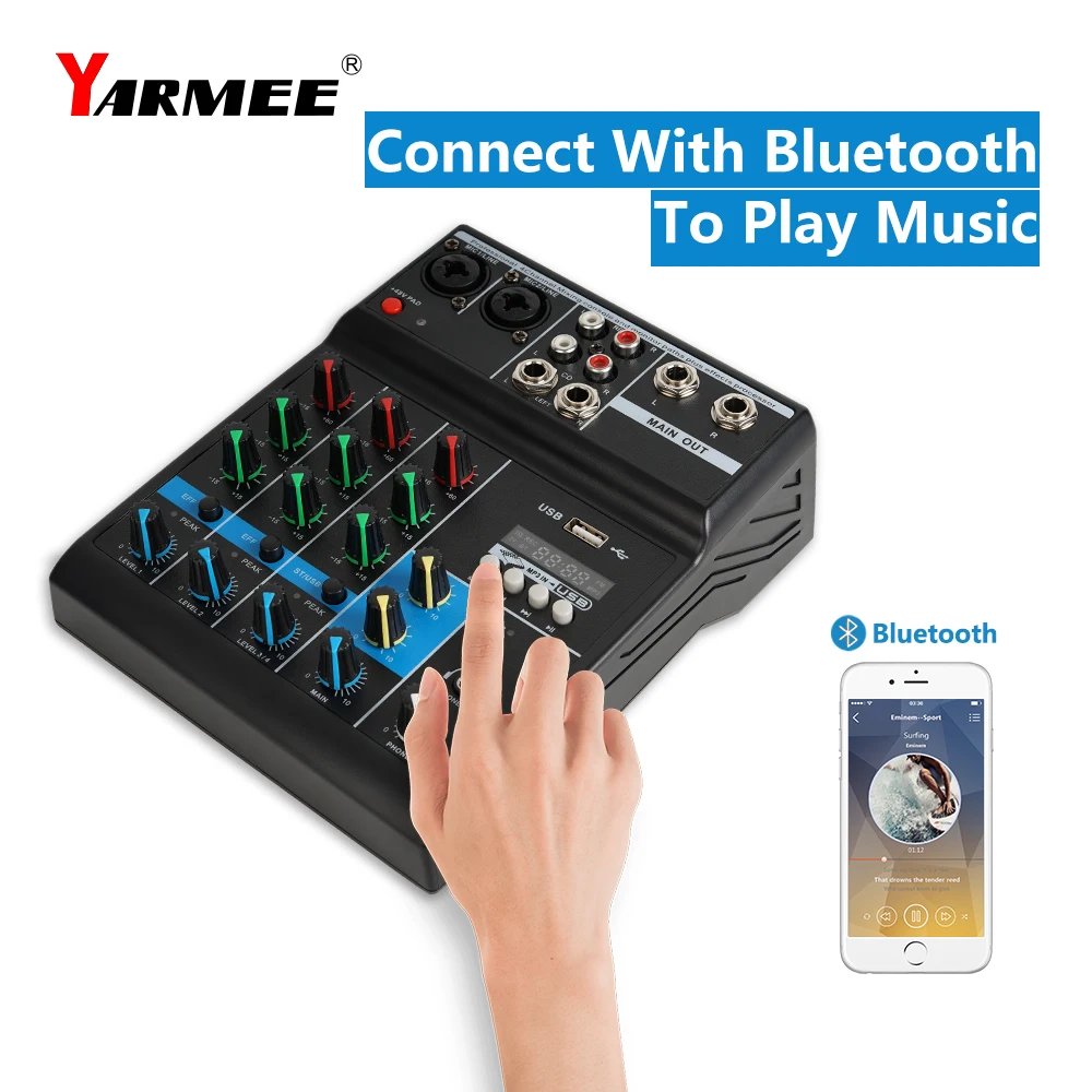 4 Каналы звукомикшер микшерная консоль Bluetooth записи воспроизведение компьютера