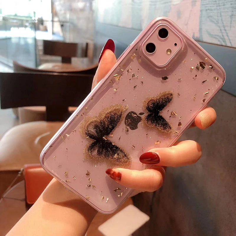 

Tfshining Gold Foil Glitter Phone Case For iPhone 11 XR X XS Max 6 6S 7 8 Plus 11 Pro Max Cute Lace Butterfly Girls Cover Gifts