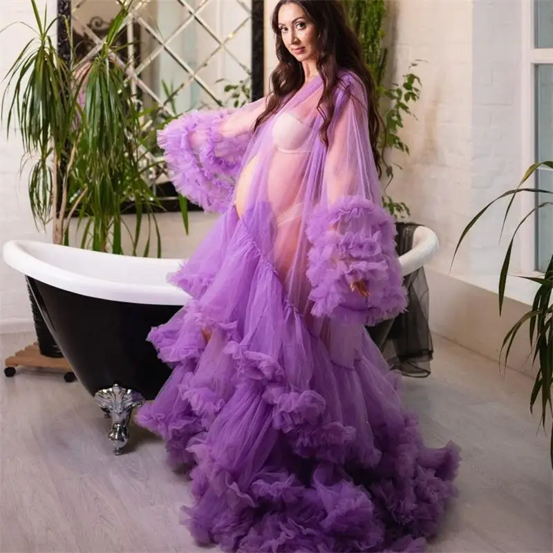 

2022 Tulle Prom Dresses Maternity Robes For Photo Shoot Tiered Ruffles Bridal Pregnancy Dress Gowns
