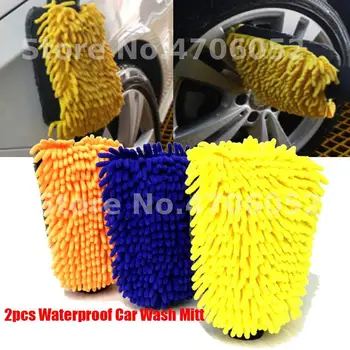 

2pcs Waterproof Car Wash Mitt Microfiber Glove 4 In 1 Multi function Thick Car Cleaning Mitt Car Wax Detailing Tool