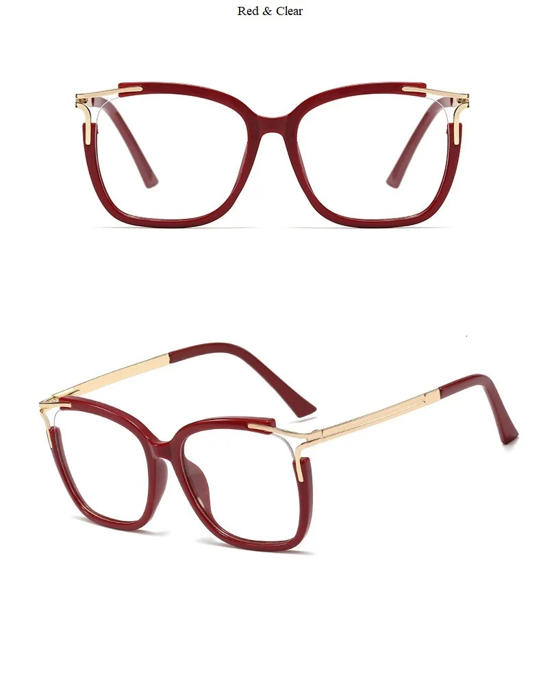 Hollow Out TR90 Frame Clear Lens Glasses Frame For Women Vintage Square Cat Eye Eyeglasses Female Myopia Shades Transparent Red