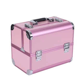 

Multifunctional Cosmetic Bag Aluminum Cosmetic Case Large-Capacity Multi-Layer Storage Suitcase(Pink)