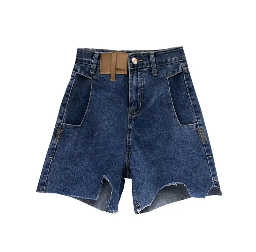 

Fashion Asymmetrical Hem Frayed Edge Denim Shorts Women Jeans Short Summer High Waist Casual Pocket Jean Shorts s847