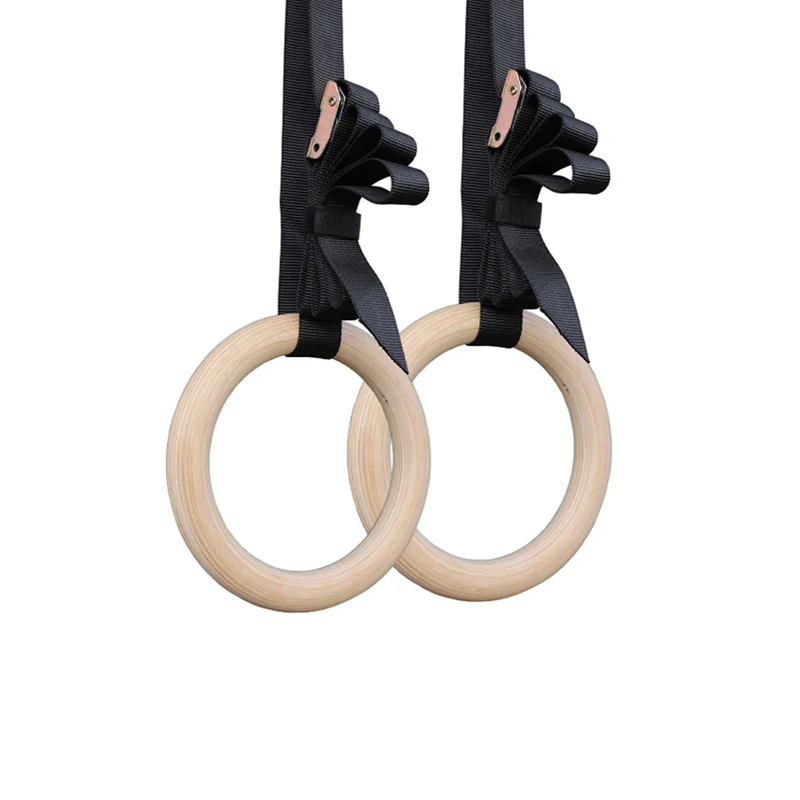 

28/32mm Professional Wood Gymnastic Rings Gym Rings with Long Adjustable Training Straps Buckles for Home Gym and Cross Fitness