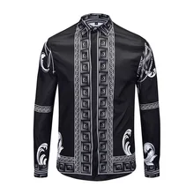 Черные и белые мужские рубашки с принтом Медузы рубашка в полоску и клетку; одежда рубашки для мальчиков летние вечерние ночных клубов Свадебная блузка