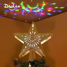 Золотая Звезда макушка для новогодней елки, блестящая светящаяся звезда дерево с регулируемым вращающимся волшебным радужным проектором света