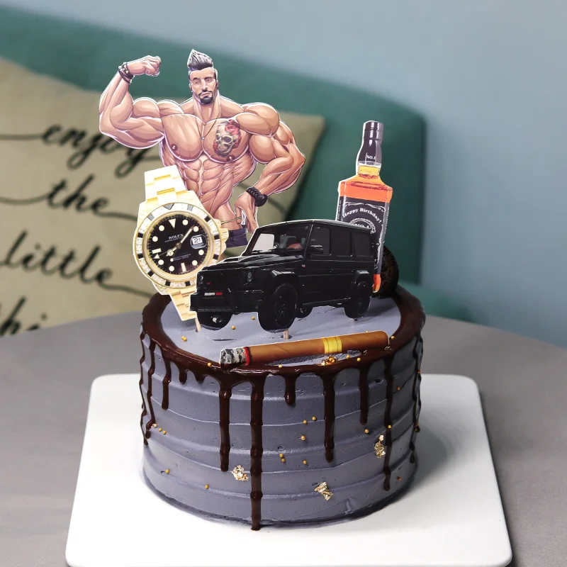 Handsome Man Wine Watch Car Rich Theme Cake Topper Happy Father S Day Gift Dad Happy Birthday Cake Decoration Party Supplies Cake Decorating Supplies Aliexpress
