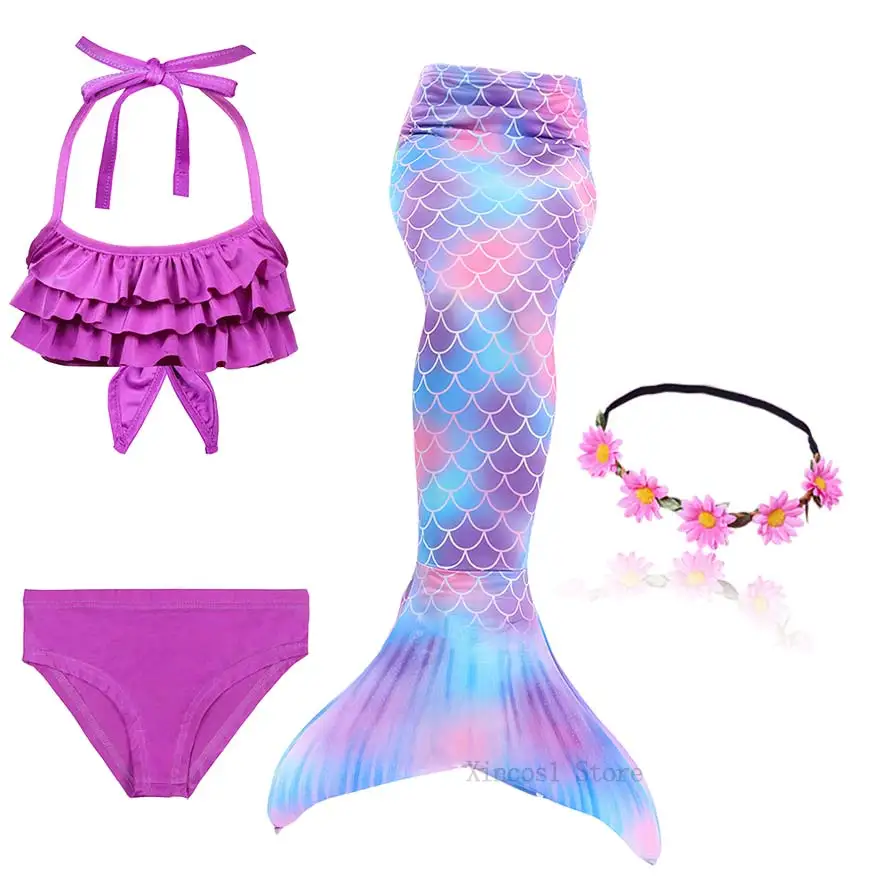 Fancy NEW the Little Mermaid Tail with Garland or With Monofin Swimsuit for Kids Girls swimmable Bathing Suit Mermaid Costume - Цвет: Package 3