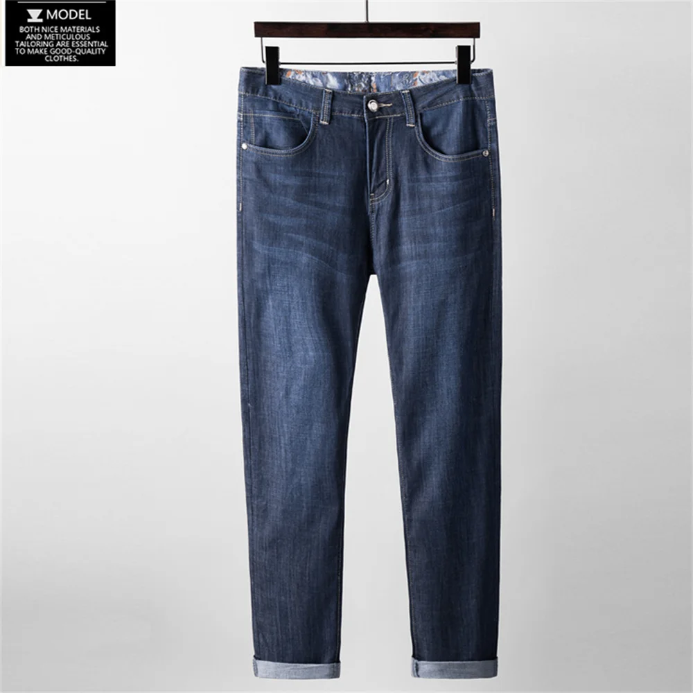 EH·MD® Pure Color Warm Jeans Men Slim Fit Fall Winter High-end Retro Bleached Business Straight Pants Men's Office Workers New22