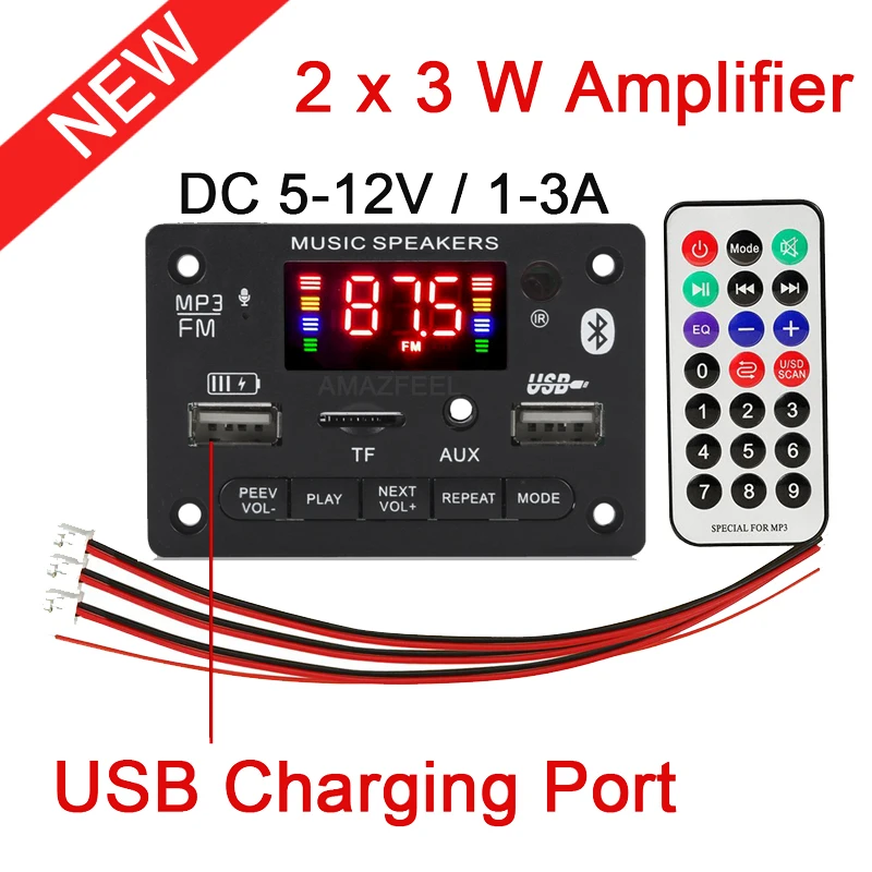2*3 Вт усилитель 5 в 12 В MP3 декодер плата запись аудио модуль USB TF FM радио Bluetooth