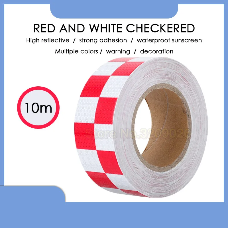 

5CMX10M Red White Lattice Reflective Stickers Car Decoration Accessories Car Safety Mark Warning Strips Reflective Film