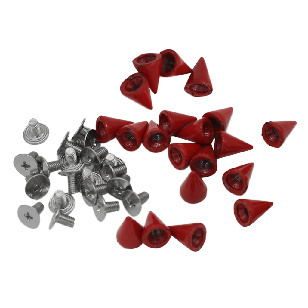 20 Sets Trendy 7x10mm Red Spots Cone Screw Metal Studs Rivet Bullet Spikes