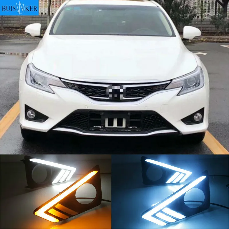 

Дневные ходовые светильник для автомобилей Toyota MARK X REIZ 2013 - 2018 светодиодный светодиодные противотуманные фары с динамическим желтым указателем поворота, 1 пара