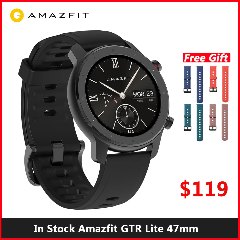 В наличии глобальная версия Amazfit GTR Lite 47 мм смарт часы водонепроницаемые умные 24