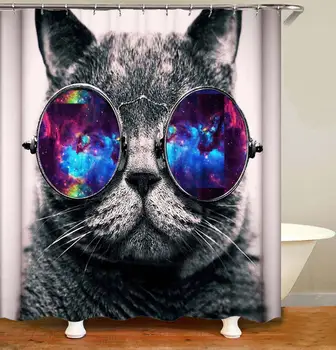 

Animal Shower Curtain Space Cat Glasses Pig Waterproof Bathroom Curtain Animal Home Decor Polyester Fabric Color Curtain