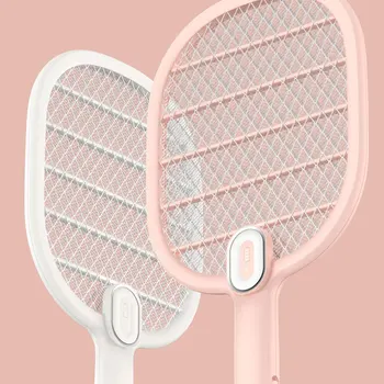 

1PC Electronic Swatter LED Fly Swatter Mutifunctional Household Mosquito Remmover with Storage Base (White)