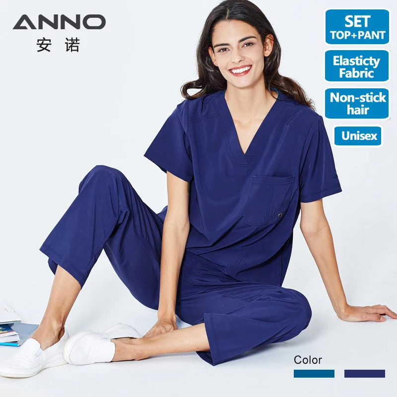 ANNO Nurse Uniform Non Stick Hair fabric Pet Hospital Clothes Medical Scrubs Set Doctor Suit Surgical Gown New Cloth