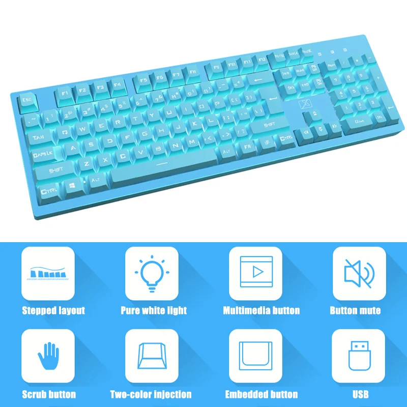 Wired Keyboard Cool Fashion With LED Lights USB 104 Button Game PC Computer Accessories