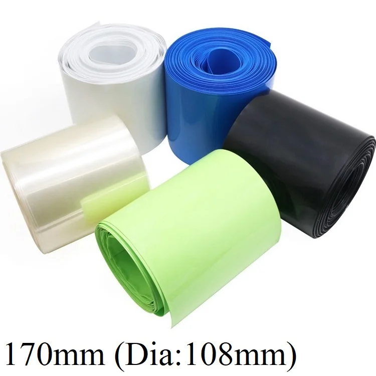 170mm Width 18650 Lithium Battery Film Wrap PVC Heat Shrink Tube Sheath Cover Insulated Cable Sleeve Pack Protection Blue Black