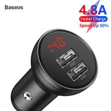 Автомобильное зарядное устройство Baseus 24 Вт с двумя usb-портами, зарядка для телефона со всем металлическим цифровым дисплеем 4.8A, автомобильный прикуриватель для iPhone, быстрое зарядное устройство