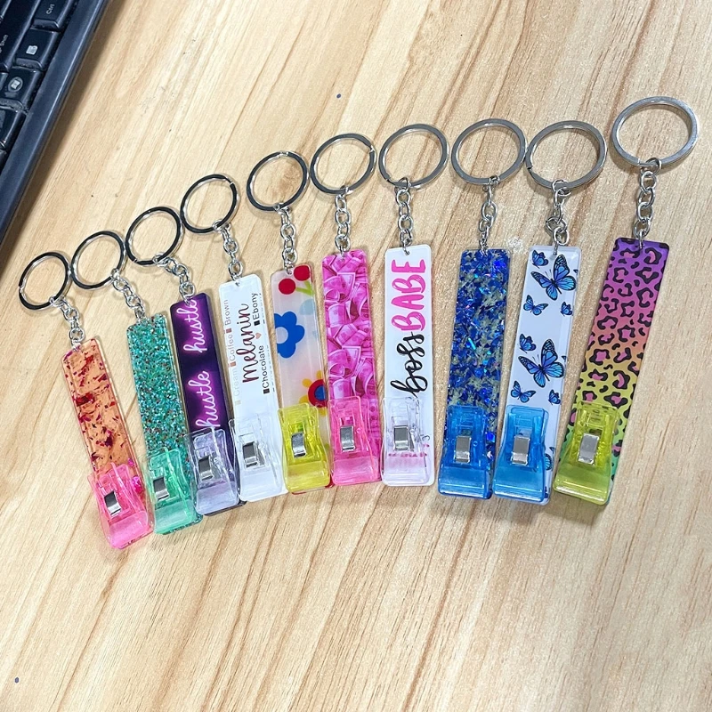 かわいいアクリルのデビット銀行カード 長い爪切り 気圧 キーリング付き Key Chains Aliexpress