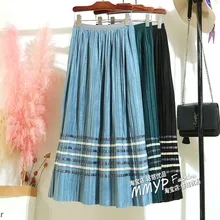 Осенне-зимняя женская длинная юбка Вельветовая с завышенной талией плиссированные юбки винтажные женские повседневные юбки с эластичной талией женские