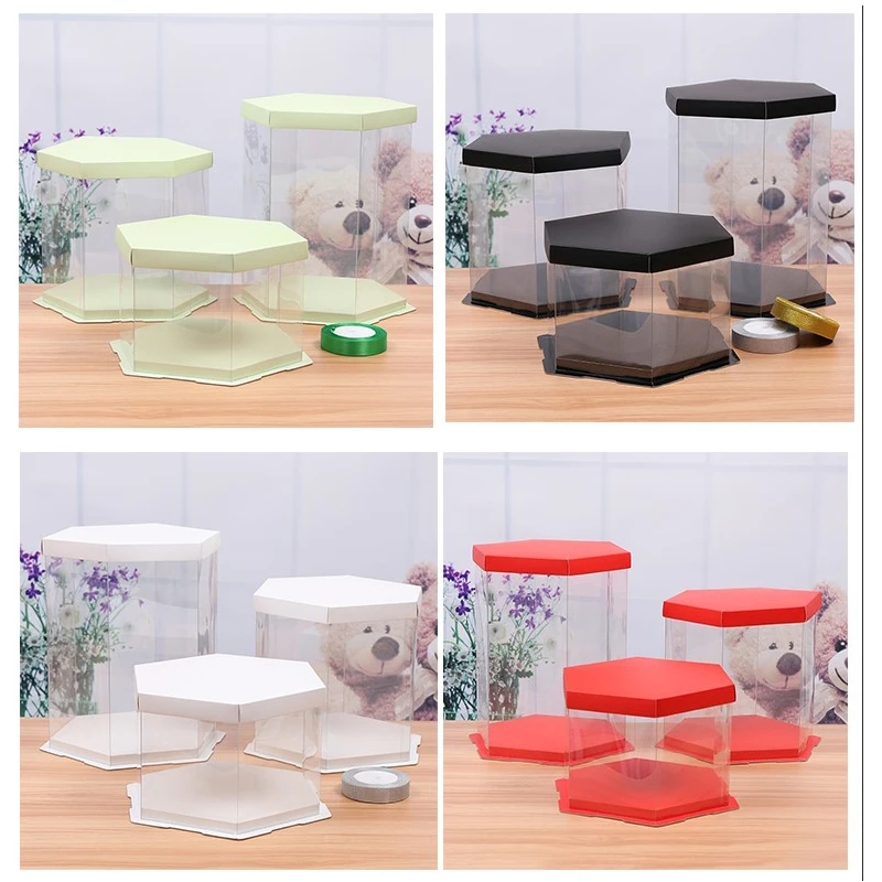 Шестигранная круглая прозрачная коробка для торта с принтом бабочки вечерние