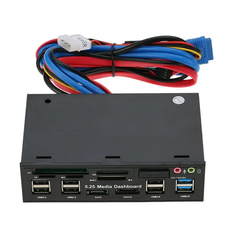 5,25 ''USB 3,0 концентратор приборной панели медиа Передняя панель аудио ESATA SATA кард-ридер