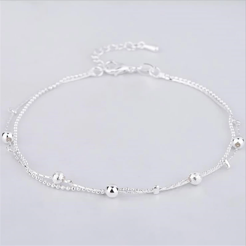 KOFSAC-pulsera de cadena para tobillos de doble capa para mujer, descalza sandalia, joyería de playa, tobilleras de Plata de Ley 925, regalo