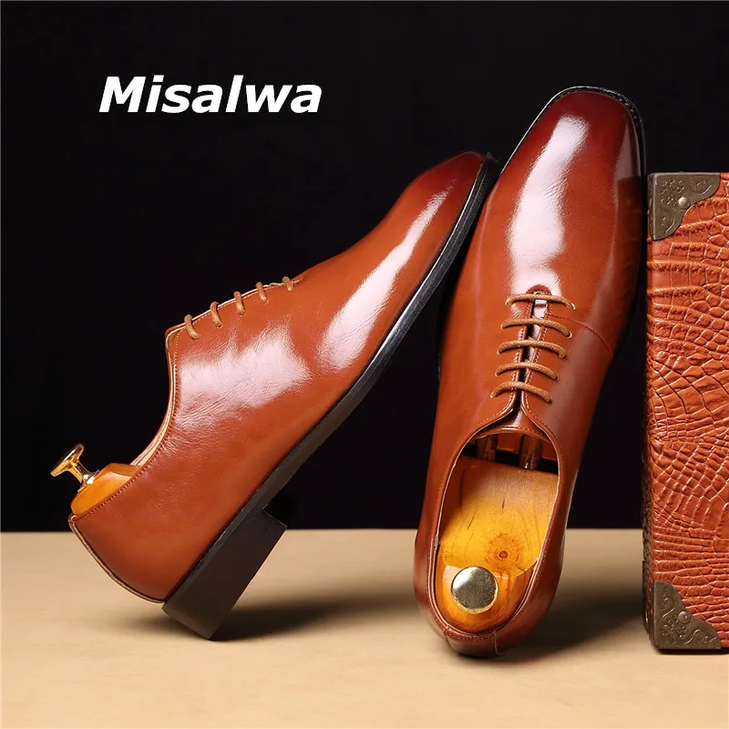 

Misalwa Drop Ship Big size Men Shoes Derby Formal Leather Dress Flats Pointy Brown Green Wedding Versatile Casual Shoes Male