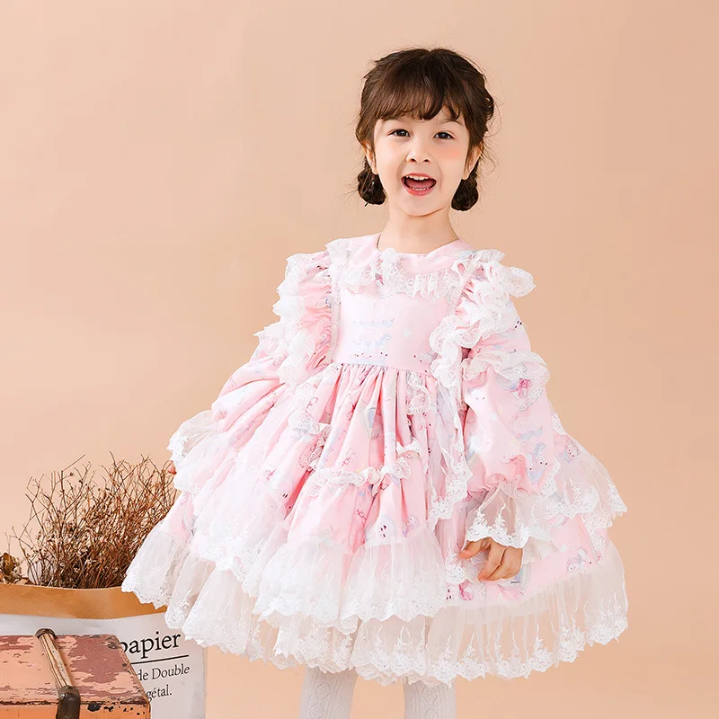 

Spanish Girls Pink Dress Baby Lolita Princess Ball Gown Infant Boutique Clothes Children 1st Birthday Easter Party Dresses