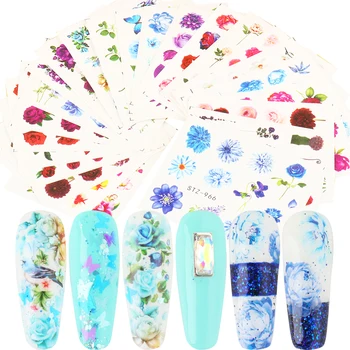 

24/30pcs Flower Water Nail Stickers Set Butterfly Colorful Wrap Decals Nails Art Manicure Decoration Slider Tips BESTZ930-969-1
