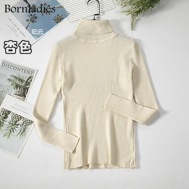 Bornladies 2021 Basic Turtleneck Women Sweaters Autumn Winter Tops Slim Women Pullover Knitted Sweater Jumper Soft Warm Pull Apricot