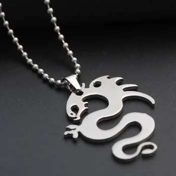 

10pcs Stainless Steel China Chinese Dragon Totem Zodiac Dragon Ancient Creature Dinosaur Symbol Necklace animal Gift Jewelry