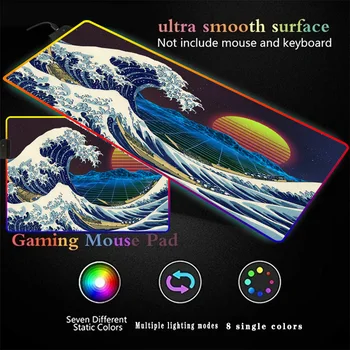 

Great Wave Off Kanagawa Gaming Mouse Pad Large RGB LED Computer Illumination Mause Pad Keyboard Mause Carpet Desk Mat PC Game