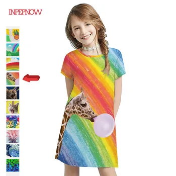 

INPEPNOW 2020 Summer Elsa Girls Dress Rainbow Rainbow Children's Princess Kids Dress for Girls Clothing Size 12 Years LYQ003