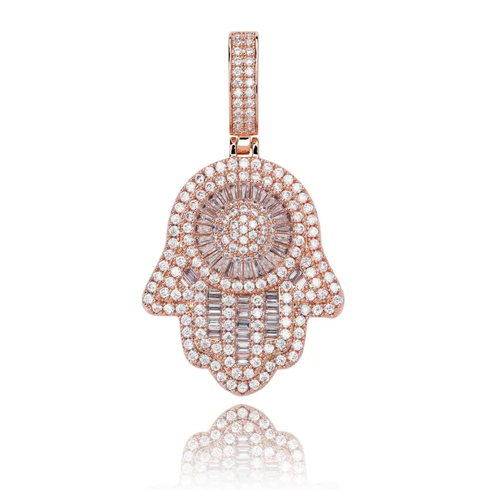 Rose gold TOPGRILLZ новая подвеска в форме руки ожерелье с 4 мм теннисная цепочка кубинская цепь золото серебро Iced Out кубический циркон хип хоп рок ювелирные изделия - Окраска металла: Rose gold