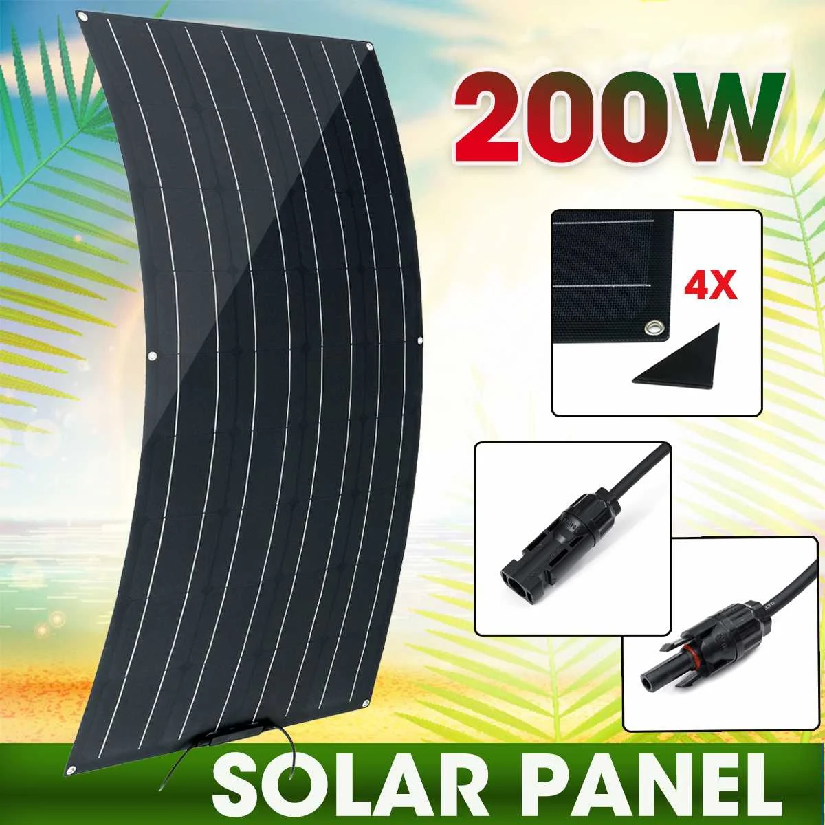 200W Гибкая Панели солнечные матовая текстура с 4 защитные уголки солнечных батарей модуль MC4 разъем для 12 В аккумулятора автомобиля RV Yacht Зарядное устройство