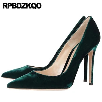 

velvet thin green shoes for women catwalk 8cm ultra super high heels big size pumps extreme top quality wine red pointed toe
