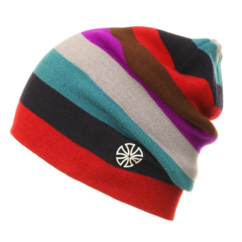 Outdoor Snowboard Knit Hat Casual Striped Hat Headdress Ski Bicycle Clothing Accessories - Цвет: BR