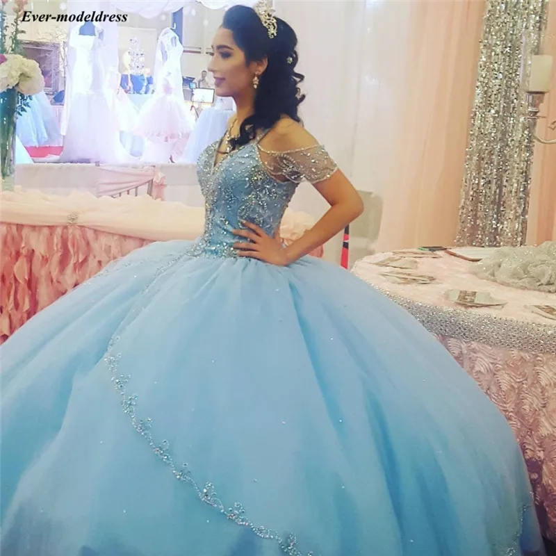 quinceanera dresses light blue puffy