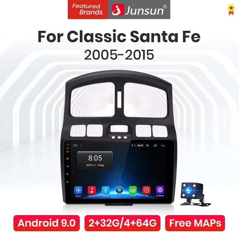 Junsun V1 Pro 4G CarPlay Android 10 + 64G Автомобильный радиоплеер для Hyundai Classic Santa Fe 2005 2006 2015 GPS no 2din