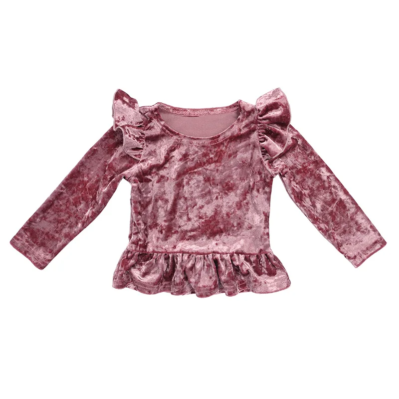 Kaiya angel/Новинка, комплект бархатной одежды для девочек, топ с оборками и рукавами-одиночками+ однотонные штаны для маленьких девочек, для свадебной вечеринки, осень зима наряд