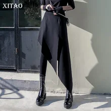 XITAO необычная Женская юбка с разрезом, модная новинка, зимняя черная необычная Элегантная Маленькая свежая повседневная юбка в складку ZLL4534